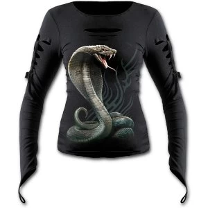 Image of Serpent Tattoo Slashed Goth Glove Womens Medium Long Sleeve Top - Black