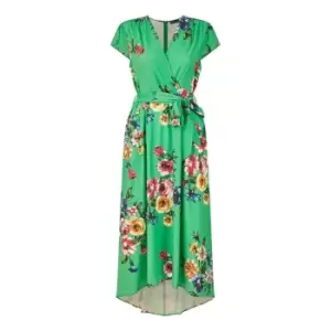 Image of Mela London Green Bright Floral Dip Hem Midi Dress - Green