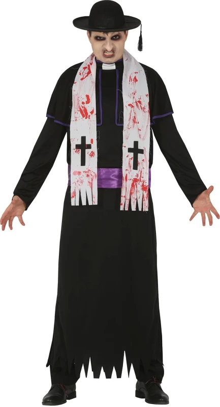 Image of Fiestas Guirca Fancy Dress Adult Zombie Priest in Black Size: XL Black Unisex XL