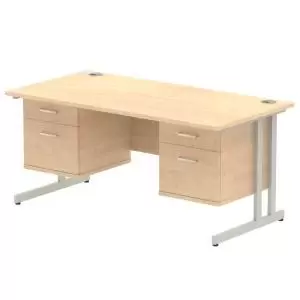 Image of Impulse 1600 Rectangle Silver Cant Leg Desk MAPLE 2 x 2 Drawer Fixed