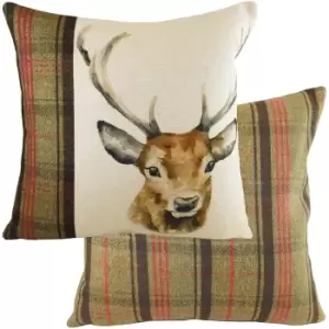 Image of Evans Lichfield Hunter Stag Cushion Cover (60cm x 40cm) (Green/Brown/Red)