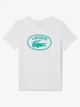 Image of Lacoste Boys Croc Graphic T-Shirt - White, Size 6 Years