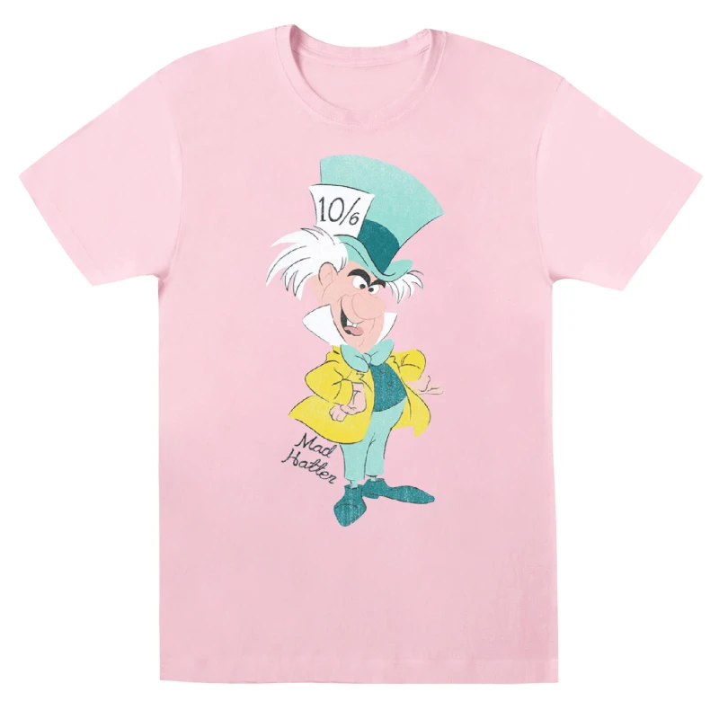 Image of Disney Men Classic Mad Hatter T-Shirt in Baby Pink Size: Small Baby Pink S Male 5059568303486