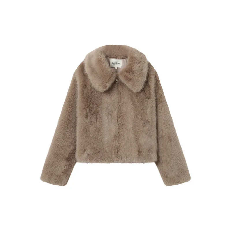 Image of Grace & Mila Womens fur coat Grace & Mila Shonna Beige Female L