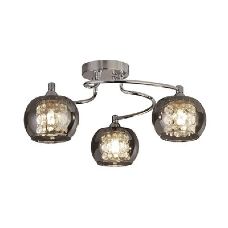 Image of SO'HOME Chrome Semi Flush 3 Arm Smoked Glass Ceiling Light Grey ONE SIZE