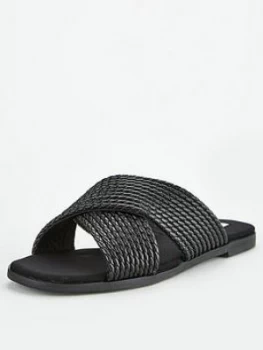 Image of OFFICE Steffanni Cross Over Flat Sandals - Black, Size 7, Women