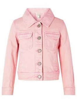 Image of Monsoon Girls Primrose Garment Dye Denim Jacket - Pink, Size 3-4 Years, Women