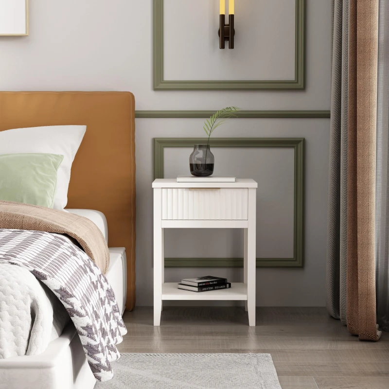 Image of Cabinet Bits Monti 1 Drawer Bedside Table in White White Unisex