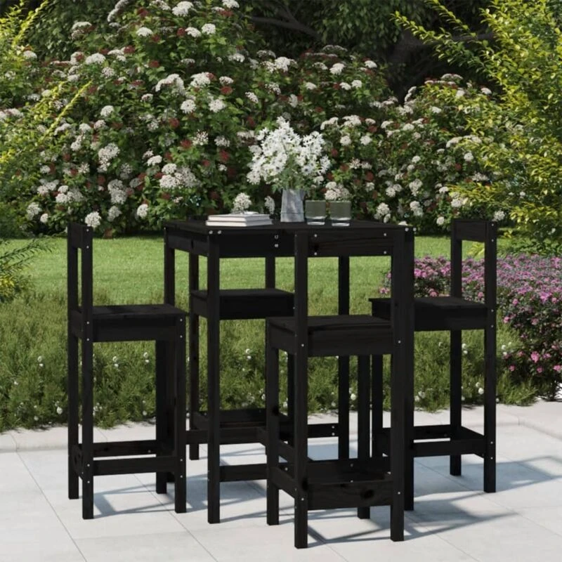 Image of VIDAXL 5 Piece Garden Bar Set Black Solid Wood Pine Vidaxl 8720845717094