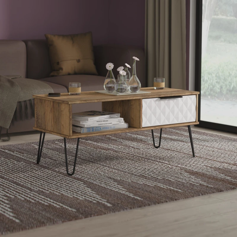 Image of Ready Assembled 2 U Islay 1 Drawer Coffee Table (Ready Assembled) in White Size: Medium White Unisex Medium