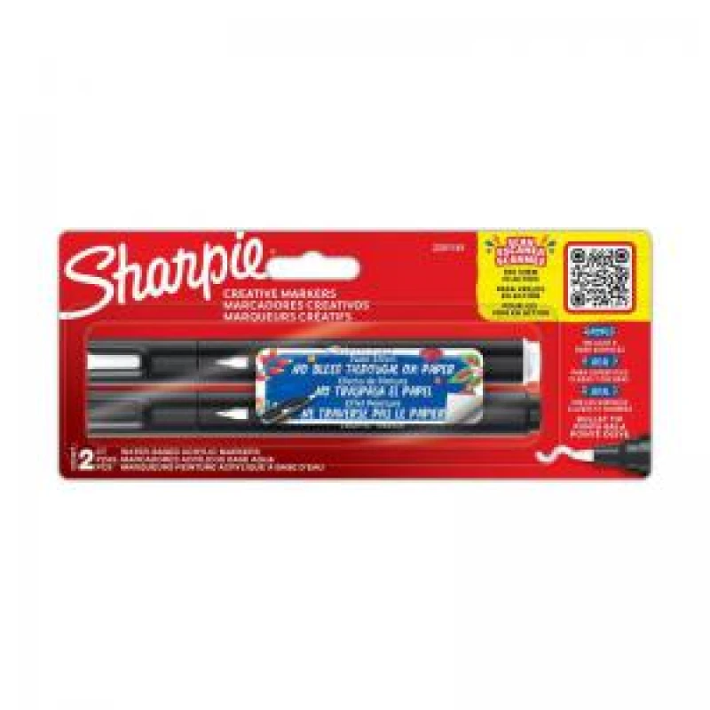 Image of Sharpie Creative Acrylic Water Based Paint Markers Bullet Tip Black & White Pack of 2 (2201181)