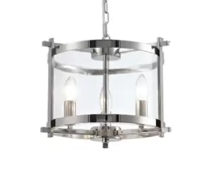 Image of Nolan Cylindrical Ceiling Pendant 3 Light E14 Polished Chrome, Clear Glass