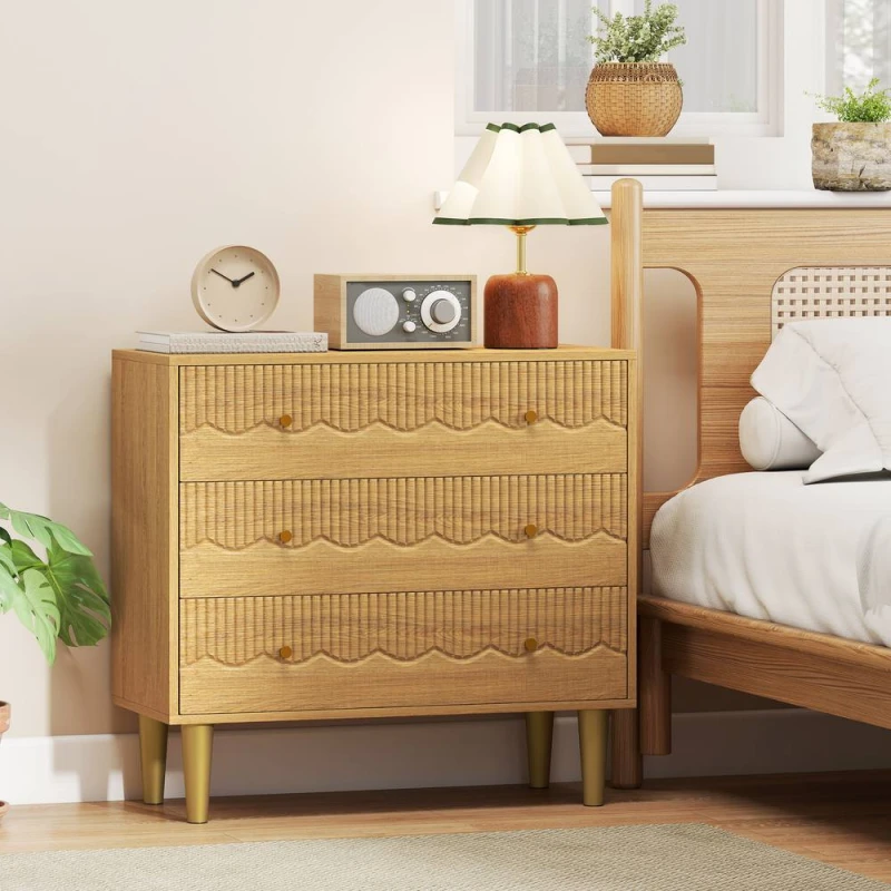 Image of HOMCOM Chest of Drawers, 3 Drawer Dresser Steel Legs & Wooden Top, Oak in Natural Natural Unisex