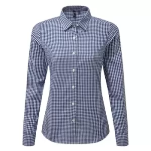Image of Premier Womens/Ladies Maxton Check Long Sleeve Shirt (S) (Navy/White)