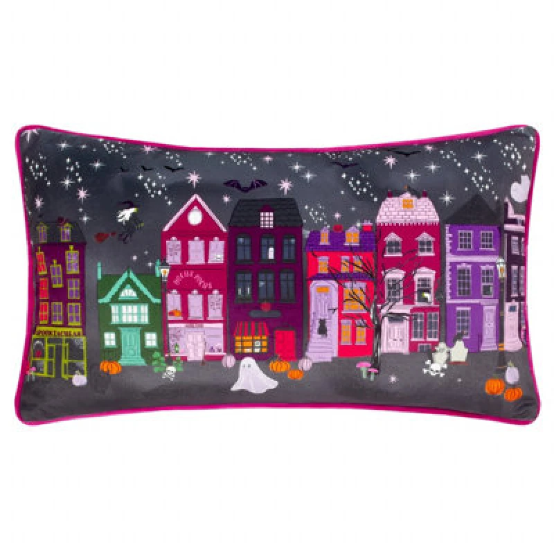 Image of Creepy Town Velvet Piped Cushion Charcoal Black, Charcoal Black / 30 x 50cm / Polyester Filled
