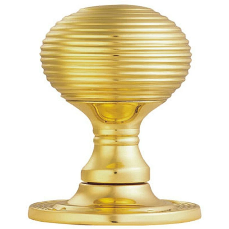 Image of Loops PAIR Round Textured Mortice Door Knob 52mm Dia Brass Beehive Handle Metallics unisex