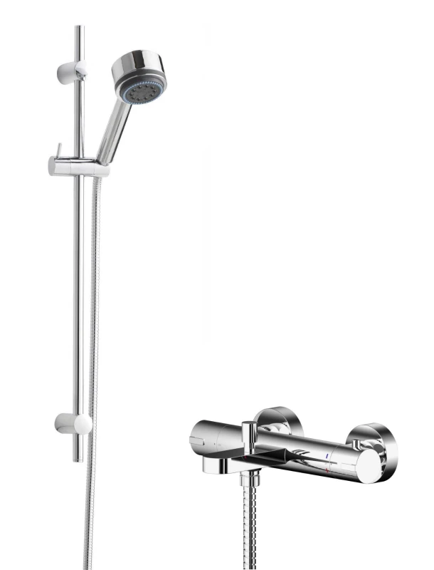 Image of Balterley Wall Mount Thermostatic Bath Shower Mixer Tap Linear Slide Rail Kit Silver unisex