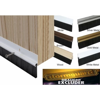 Image of Door Bottom Brush draught excluder - 838mm Wood
