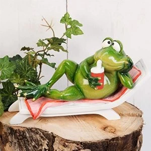 Image of Hand Painted Resin Frog on Sun Lounger Figurine