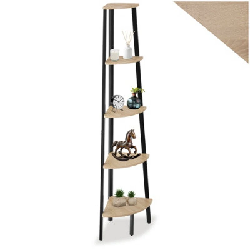 Image of Tectake Corner Shelf Portland - 5 Tiers - Industrial Wood Light, Oak Sonoma