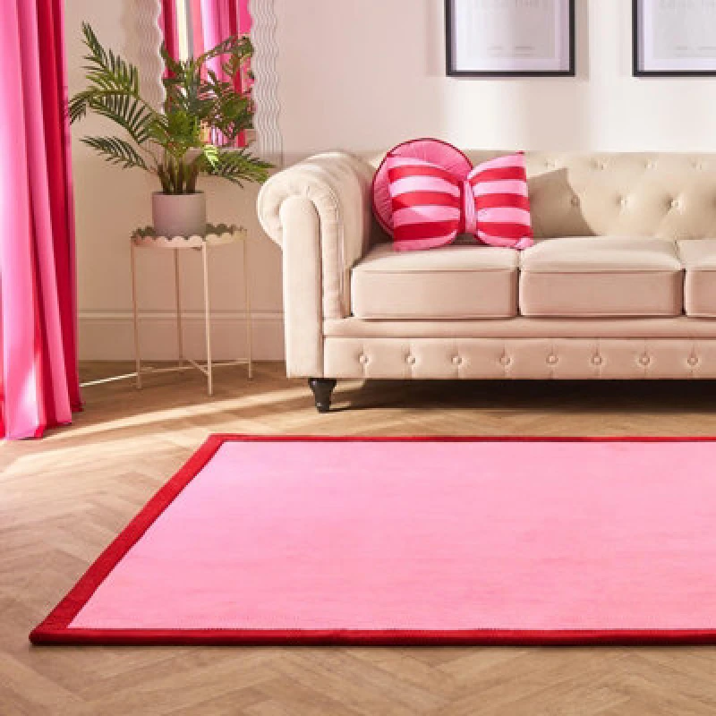 Image of OHS OHS Contrast Border Non Slip Tufted Hallway Runner Rug Floor Carpet in Pink Size: 120cm x 170cm Pink 120cm x 170cm Unisex 5027434224739