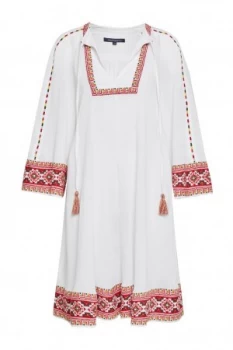 Image of French Connection Adanna Crinkle Embroidered Smock Dress White