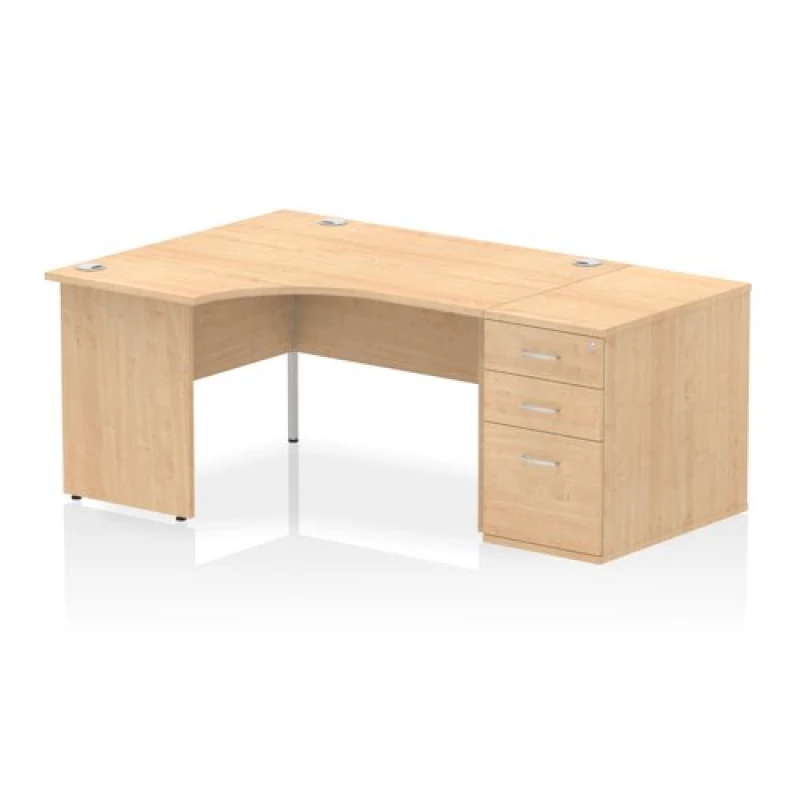 Image of Impulse Impulse 1400mm Left Crescent Office Desk Maple Top Panel End Leg Workstation 800 Deep Desk High Pedestal IWSLP148MPE