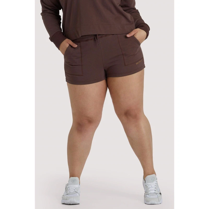 Image of Wolf and Whistle Brown Tie Waist Curve Shorts Brown female 24