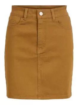 Image of VILA High Waisted Denim Skirt Women Brown