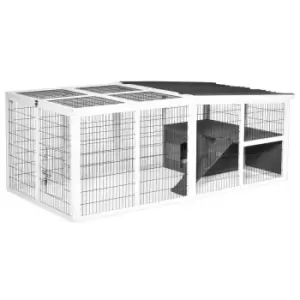 Image of Pawhut Rabbit Hutch Wooden w/ Run Cover With Hinged Roof - Grey