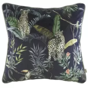 Image of Jungle Leopard Cushion Petrol, Petrol / 43 x 43cm / Polyester Filled