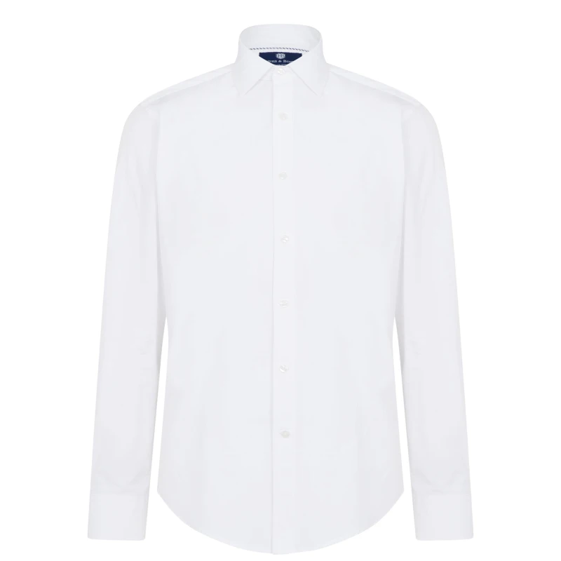 Image of Haines and Bonner Tailored Fit Regular Collar Poplin Shirt - White White 37