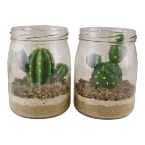 Image of Set of 2 Cacti Tea Lights in Glass Jars