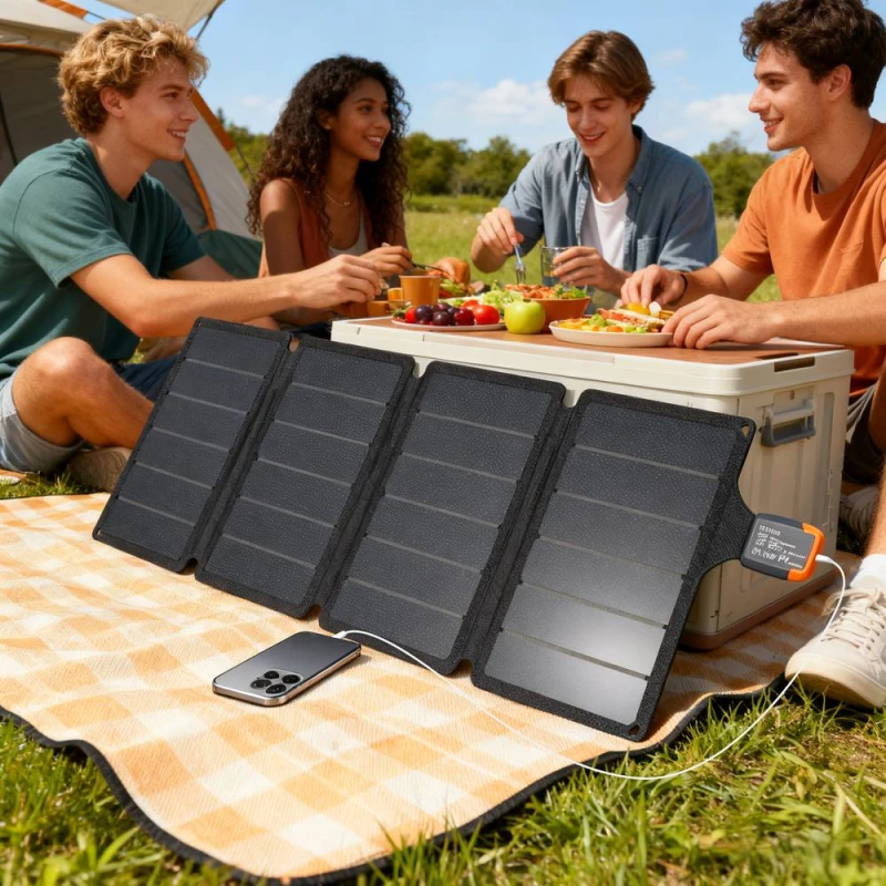 Image of HOMCOM 36W Foldable Portable Solar Panel with Type-C to USB-A Charging Port in Grey Grey Unisex