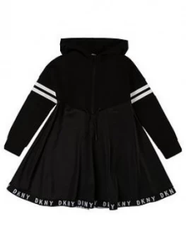 Image of DKNY Girls Hooded Logo Tape Sweat Dress, Black, Size 8 Years, Women