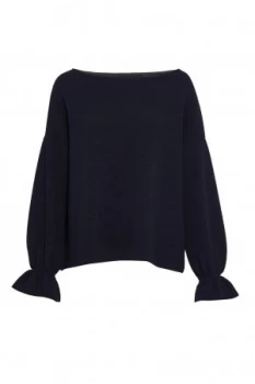 Image of French Connection Elien Fluted Sleeve Textured Jumper Blue