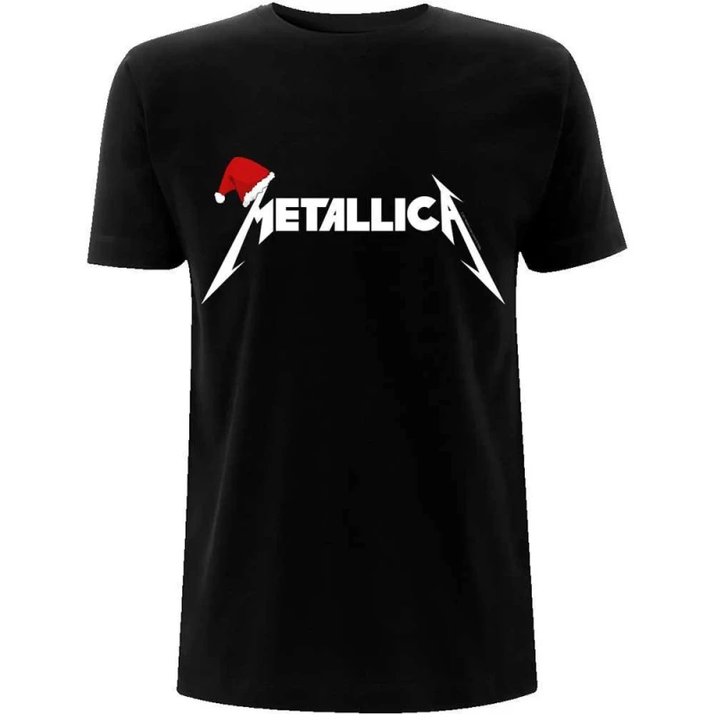 Image of Metallica Mens Santa Hat Cotton Logo T-Shirt in Black Size: Medium Black Male M
