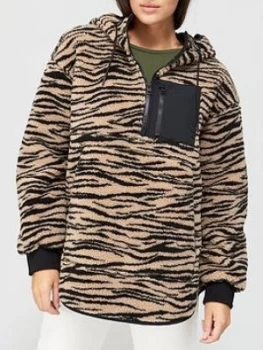 Image of Calvin Klein Jeans Zebra Sherpa Popover Jacket - Black/White
