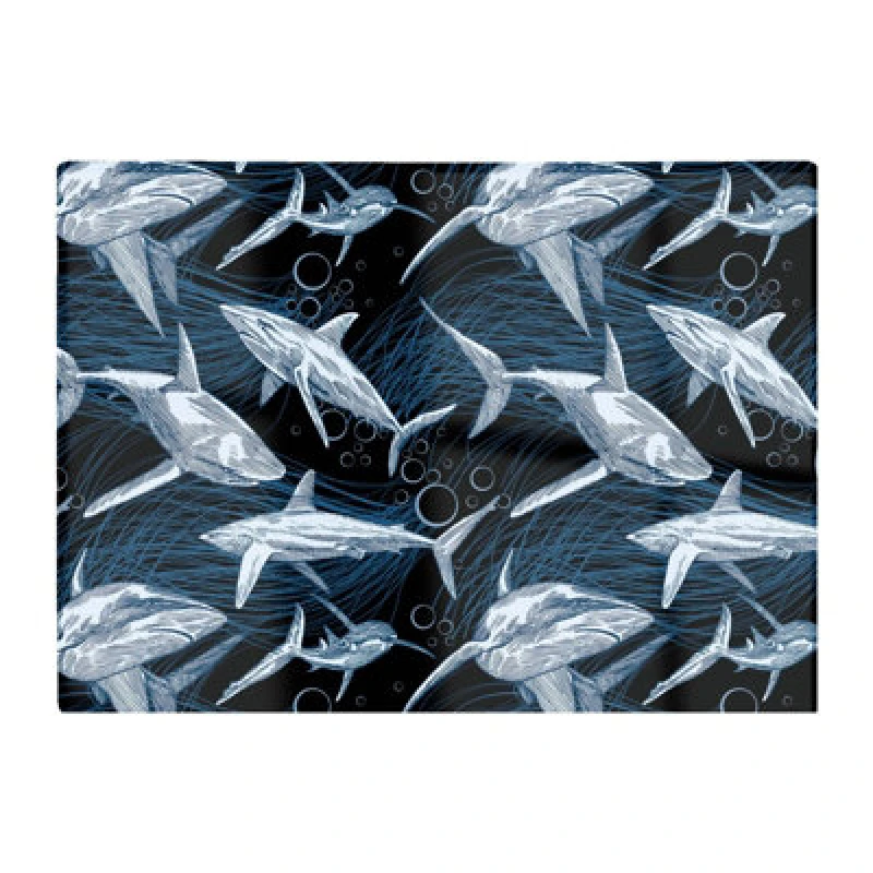 Image of Warren Reed Designer Hand Drawn Shark Pattern Glass Chopping Board