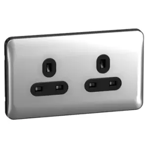 Image of Schneider LSD 2G 13A Unswitched Socket Black Insert Polished Chrome - GGBL3060BPCS