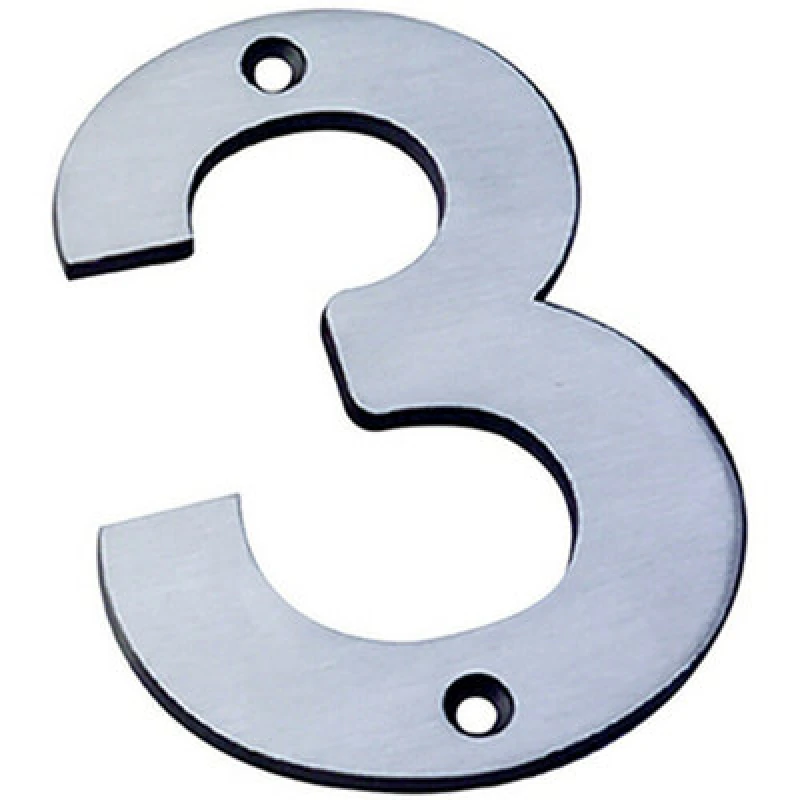 Image of Loops 100mm Front Door Numerals '3' 85.5mm Fixing Centres Satin Stainless Steel Metallics