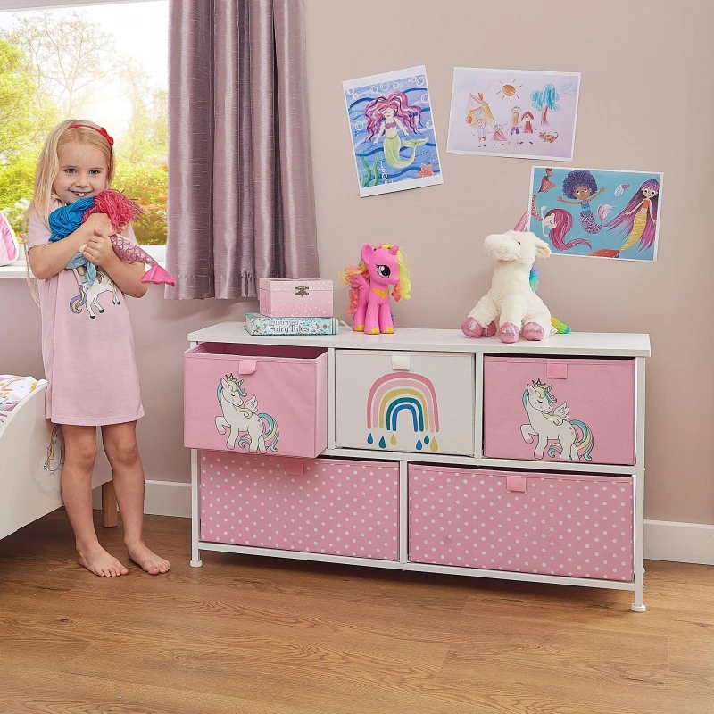 Image of Liberty House Toys Kids Unicorn 5 Drawer Storage Chest 5L-206-UNI