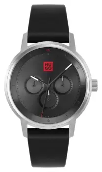 Image of HUGO 1530263 Mens Black Chronograph Dial Black Leather Watch