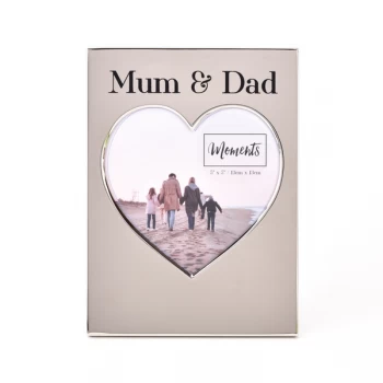Image of Moments Silver Heart Frame 5" x 5" - Mum & Dad