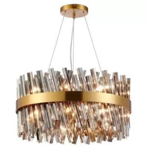 Image of Luminosa Kalih 18 Light G9, Ceiling Pendant Round, Brass, Smoke Item Weight: 16.81kg