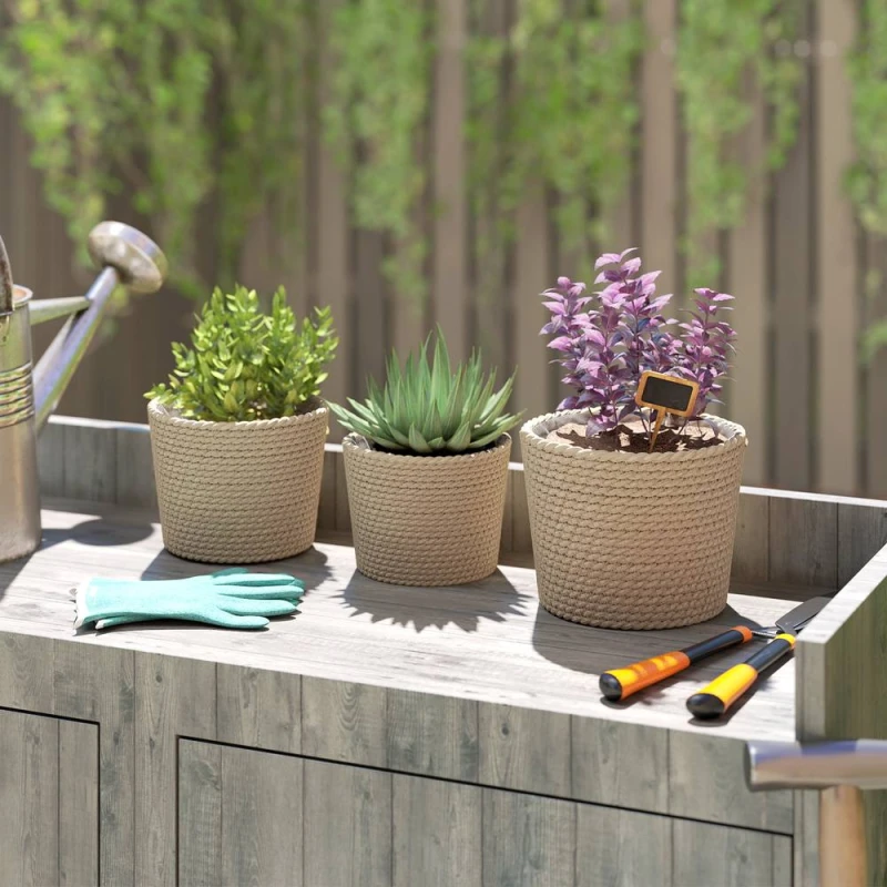 Image of OUTSUNNY Seagrass Plant Pots Flower Planters Bohemian Style Set of 3 Natural Natural Unisex