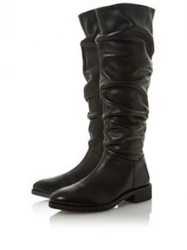 Image of Dune London Tabatha Ruched High Leg Boot, Black Leather, Size 3, Women