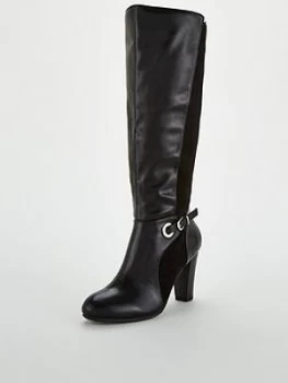 Image of Wallis Mix Material Buckle Knee High Boots - Black, Size 8, Women