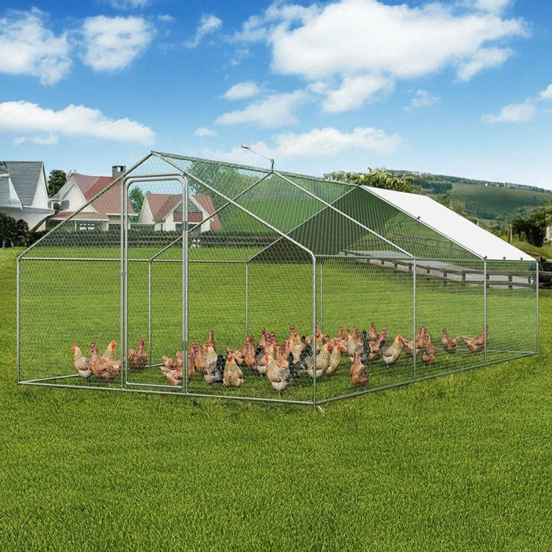 Image of KIDKID PET Metal Walk-in Chicken Coop Run with PE Tarpaulin Silver unisex One size