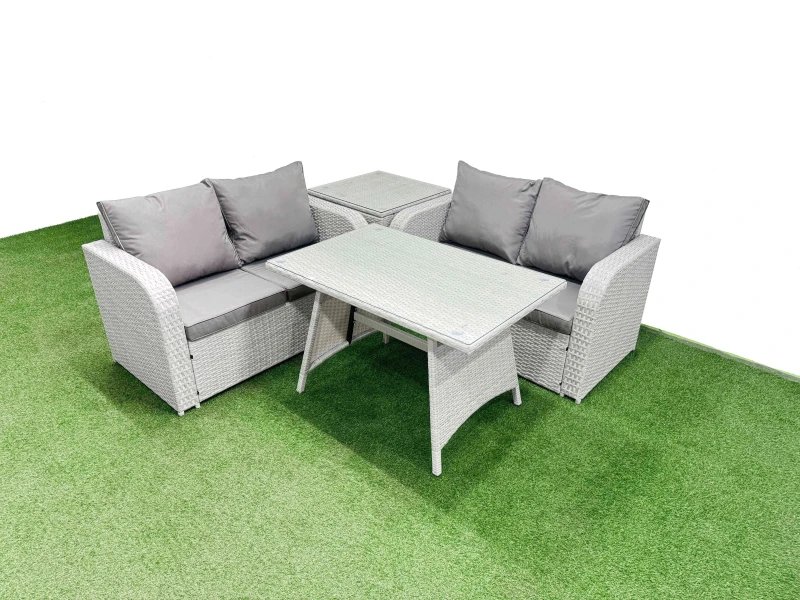 Image of Fimous 4 Seat Outdoor Love Sofa Set Rattan Garden Furniture Sets in Light Grey Light Grey Unisex